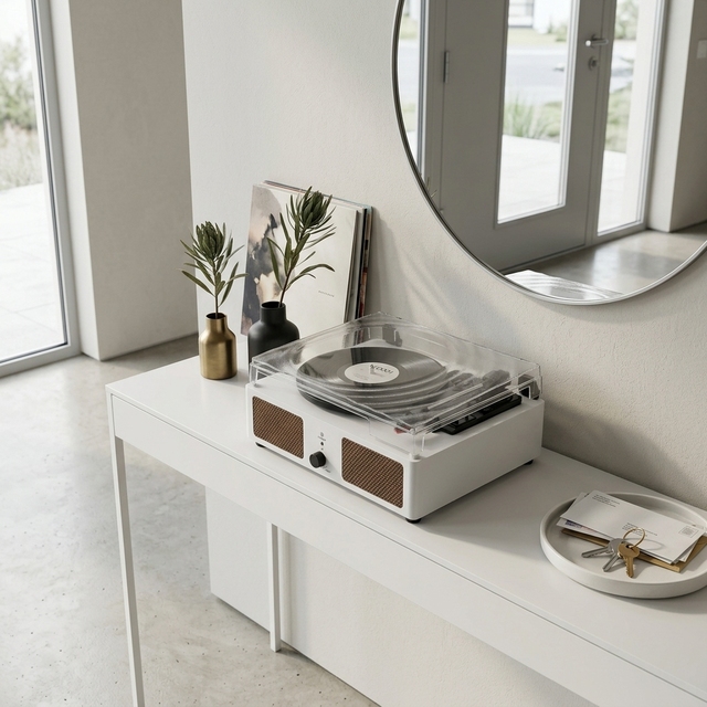 Clean Modern White with Bluetooth Wireless Connection for Wedding & Birthday Gift 3-Speed Turntable Vinyl Record Player