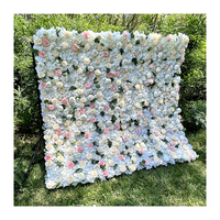 Günstigste Heiß Verkaufende Künstliche Wanddekoration aus Weißen, Rosa und Champagnerfarbenen Rosen-Seidenhortensien für Hochzeiten und Bühnenereignisse