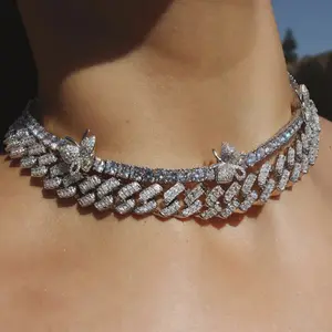 Luxury Women Hips Hops Butterfly Choker Necklace Iced Out Bling Crystal Tennis Chain Butterfly Necklace DNN7