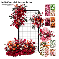 Ensemble de Décoration Florale Artificielle Rouge et Or pour Mariage, Composition Florale en Soie pour Fond en Maille, Décoration de Scène pour Fiançailles