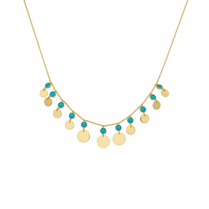 925K Sterling <b>Silver</b> Turquoise Circle <b>Choker</b> Drop Necklace - Product Image 2
