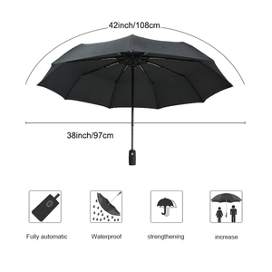 Parapluie pliant automatique 3 volets, coupe-vent, anti-UV, noir, en pongee 190T, de haute qualité, personnalisé, vente en gros, origine Shenzhen - Product Image 6