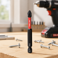 TOOLJOY Embout de tournevis industriel PH2 en acier S2 de 75 mm, zone de torsion rouge, embout magnétique à impact hexagonal 1/4 pour accessoire de perceuse