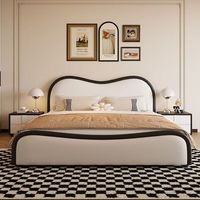 Lit de style nordique moderne en cuir véritable, forme ondulée, lit de mariage italien, lit king size pour chambre principale, meubles