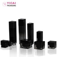 Ensemble contenant plastique vide avec couvercle, bouteille carrée, en acrylique, noir, 10 pièces, produit de luxe, pour Lotion et produits cosmétiques