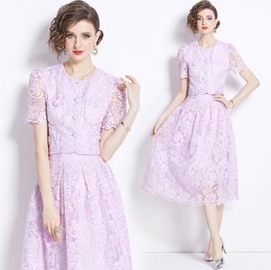 Estate nuova moda donna Set manica <span class=keywords><strong>corta</strong></span> camicia di <span class=keywords><strong>pizzo</strong></span> + mezza gonna Set due pezzi - Product Image 3