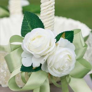 Produits les plus vendus : Panier de fleurs artificielles blanc simple et varié, avec <span class=keywords><strong>ruban</strong></span> en dentelle, idéal pour la décoration de mariage - Product Image 4