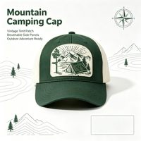 Casquette de soleil à 6 panneaux vintage avec broderie de patch de tente, bicolore, pour homme, pour le camping en montagne, la randonnée et l'aventure en extérieur