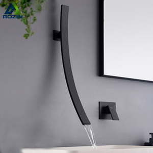 Robinet de lavabo mural à bec cascade en chrome moderne Rozin, mitigeur à poignée unique, robinet de lavabo encastré pour salle de bain, Torneira - Product Image 1