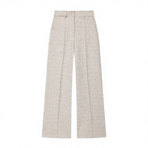 High Waist Wide Leg <b>Pants</b> Women <b>Wool</b> Polyester Blend Solid Color Full Length Anti-Wrinkle Zipper Fly Minimalist Autumn Style - Product Image 3