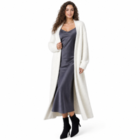 ODM Maßgefertigter Weißer Kunstfell-Imitat Nerz-Samt Dicker Flauschiger Langer Offener Strick-Cardigan Pullover Mantel für Damen