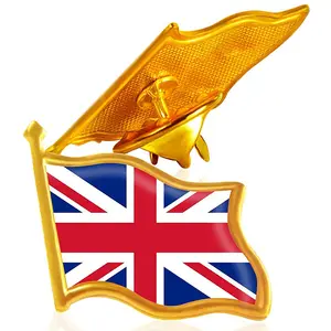 All'ingrosso su misura Regno Unito bandiere Pin nome distintivo in metallo bandiera del paese distintivo con bottone in metallo spilla per vestiti souvenir