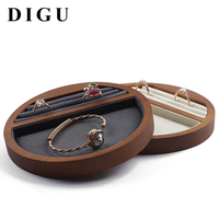 DIGU S034 Présentoir à bagues et bracelets en bois rainuré, support de rangement rond fait main pour bijoux, idéal pour les magasins de détail