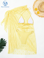2026 Dames Bikini Driedelig Zwempak Holle Lange Zwemjurk Cover-up Effen Rugloze Bikiniset