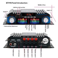 BT-998 12V 4.0 Kanal HiFi Amfi, Araba ve Ev Kullanımı İçin Alüminyum Alaşımlı, Menşei Çin