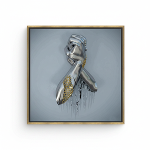 Modern Glass Wall Art Canvas Print, Elegant 3D Metallic Design,GOLD <b>FRAMED</b> CANVAS - Product Image 2
