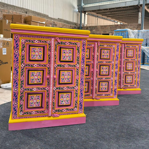 Nouvelle charrette de rangement en bois de manguier peinte à la main, style industriel moderne et rustique, avec roulettes, pour salon – Meilleure vente - Product Image 1