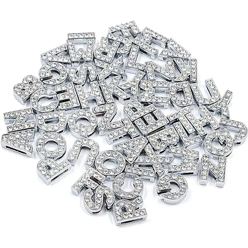 Carta A-Z 10mm Full Rhinestone Slide Encantos Crystal Letter Charme Alloy 26 Letter Charme para Pulseiras Colar Pulseiras