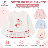 T-shirt à manches longues pour filles, imprimé cupcakes et pois, avec ourlet à volants, pour tout-petits et enfants, fournisseur en gros OEM ODM