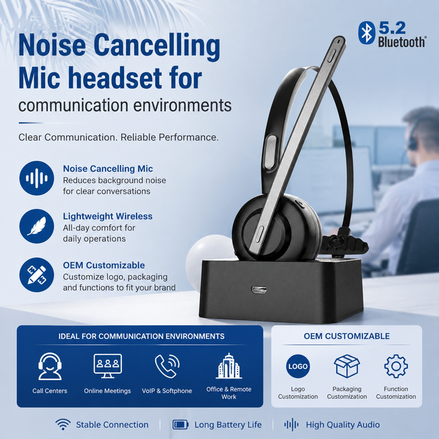 Call Center Noise Cancelling Mic Headsets Wireless Long Lifespan On-ear Headphones From OEM ODM Shenzhen Linx Factory