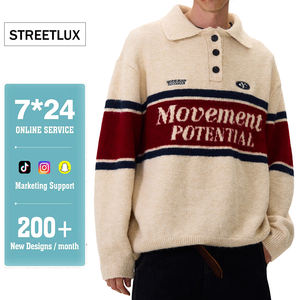Suéter de punto para hombre personalizado Streetlux, holgado, cómodo, transpirable, Jacquard, solapa, letras bordadas, antiencogimiento - Product Image 1