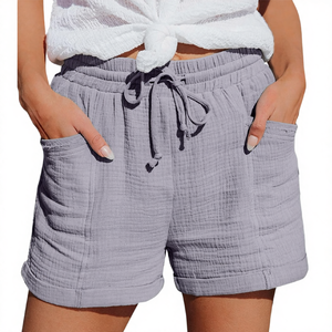 Shorts de sport d'été pour femme de haute qualité, couleur unie, décontractés, taille mi-haute, avec cordon de serrage, respirants, coupe ample et jambe large - Product Image 4