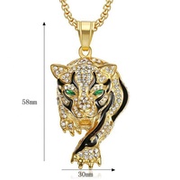 Collier pendentif léopard en cristal plaqué or en acier inoxydable de luxe, style tendance pour cadeau