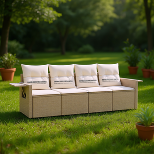 Conjunto de Sofá de Jardín Beige de Tres Plazas, Muebles de Exterior Resistentes a los Rayos UV, Ratán PE, Diseño Contemporáneo, Cojín Duradero - Product Image 2