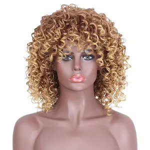 Aisi Saç Sıcak Satış Afro Sentetik Sarışın Karışık Kahverengi Bob peruk Kısa Sapıkça Kıvırcık Bob Peruk Için Patlama kadınlar