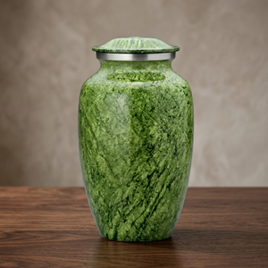Green Marble Effect Brass Cremation Urn Adult Keepsake Vessel Tabletop <b>Memorial</b> Home Decor - Indian Home Crafts - Product Image 1