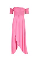 Robe Maxi froncée, pour femmes, épaules dénudées, couleur rose