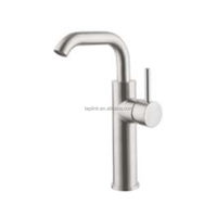 Meilleure Vente Robinet de Lavabo de Salle de Bain Monocommande à Col Long, Mitigeur Chaud, Montage sur Plateau, Monotrou, en Laiton Brossé Nickel Moderne