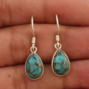 Ensemble de lunette de créateur en argent Sterling 925, cuivre, Turquoise, forme de poire, boucles d'oreilles artisanales en argent, cadeau - Product Image 6