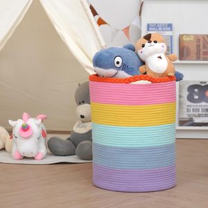 Ecológico 90L personalizado Arco Iris colores plegable niños juguetes mantas lavandería cesto tejido algodón cuerda cestas para cuarto de niños - Product Image 4