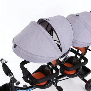 Tricycle pour enfants jumeaux à double siège, nouveau modèle très demandé, avec poignée de poussée et capote - Product Image 3