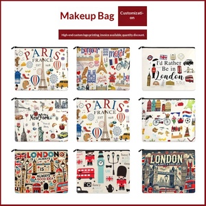 Grande trousse de maquillage en toile à la mode parisienne - Pochette multifonctionnelle à fermeture éclair pour bijoux et rangement de voyage - Trousse de maquillage - Product Image 2