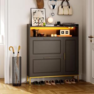 Meuble à chaussures sur mesure avec éclairage LED et station de recharge, tiroir rabattable, rangement d'entrée - Product Image 1