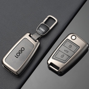 Thời Trang Mạnh Mẽ Cho <span class=keywords><strong>VW</strong></span> Tiguan <span class=keywords><strong>2025</strong></span> Polo Kẽm Hợp Kim Da Màu Đen Nâu Màu Xám Chìa Khóa Xe Bìa Trường Hợp Shell Bảo Vệ - Product Image 4