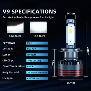 Popnow <span class=keywords><strong>V9</strong></span> Ampoule LED de voiture super lumineuse et économique 15000lm H4 LED Phare de voiture H7 H11 Phare de voiture 6500k Blanc Lumières de voiture - Product Image 6