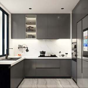 Custom Modern <b>Italian</b> Design Kitchen Cabinet Set PVC Acrylic Solid Wood with <b>Pantry</b> Storage Cupboard with Sink for Cuisine Use - Product Image 2