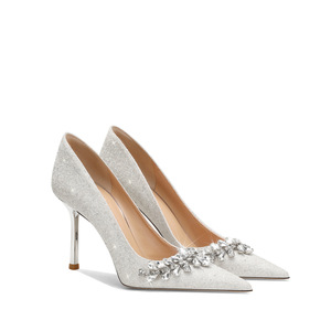 Bride Shoes 2025 Spring New 8cm Stiletto Heel Lace-up <b>Pumps</b> Elegant <b>Wine</b> Red Xiuhe Dress Festive Wedding Crystal Rhinestone - Product Image 1