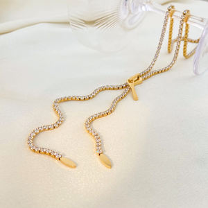 Kalung Rumbai Berhiaskan Berlian dengan Resleting, Perhiasan Fashion 2025, Dapat Disesuaikan, Full ZIRCON, Baja Anti Karat Berlapis Emas - Product Image 4