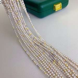 Versatile 4-5mm Natural Freshwater Pearl <b>Necklace</b> <b>Candy</b>-Colored with Gold Dots Perfect Circle Almost Flawless Match - Product Image 3