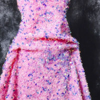 Nouvelle arrivée robe de dame africaine 100 Polyester brillant rose dentelle tissu Stretch 4 voies paillettes velours dentelle tissu pour robe