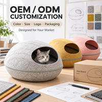 Lit pour chat en feutre de forme ovale personnalisé, maison fermée pour animaux de compagnie, pour chats et chatons, vente en gros OEM ODM