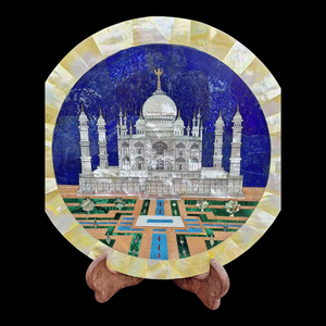 Assiette décorative de luxe en marbre de 9 pouces avec incrustation exquise de Taj Mahal Travail élégant Accent de décoration intérieure en pierre naturelle - Product Image 5