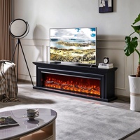 Meuble TV style français en chêne de 18/22 mètres avec cheminée, insert de cheminée électronique à flamme simulée style américain