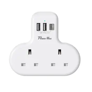 Universal Double Plug Adapter with USB-C double socket uk electrical supplies plugger fischer smart 13 amp sockets