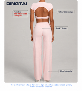 Ensemble 2 pièces <span class=keywords><strong>pour</strong></span> femme : Haut court à manches courtes avec découpe au dos et <span class=keywords><strong>pantalon</strong></span> droit taille haute sans rembourrage, sensation seconde peau, <span class=keywords><strong>pour</strong></span> l'entraînement - Product Image 5