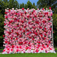 MoKtong Rosa Aufrollbare Blumenwand-Kulisse 91x91 cm 5D mit Realistischen Seidenrosen-Paneelen für Kleine Heim-Fotoboxen und Eventdekoration